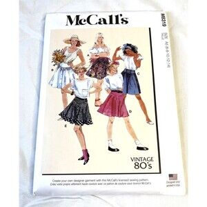 McCalls 8319 Sewing Pattern Skirts A-Line Short Retro 1980s Miss 6-14 UNCUT